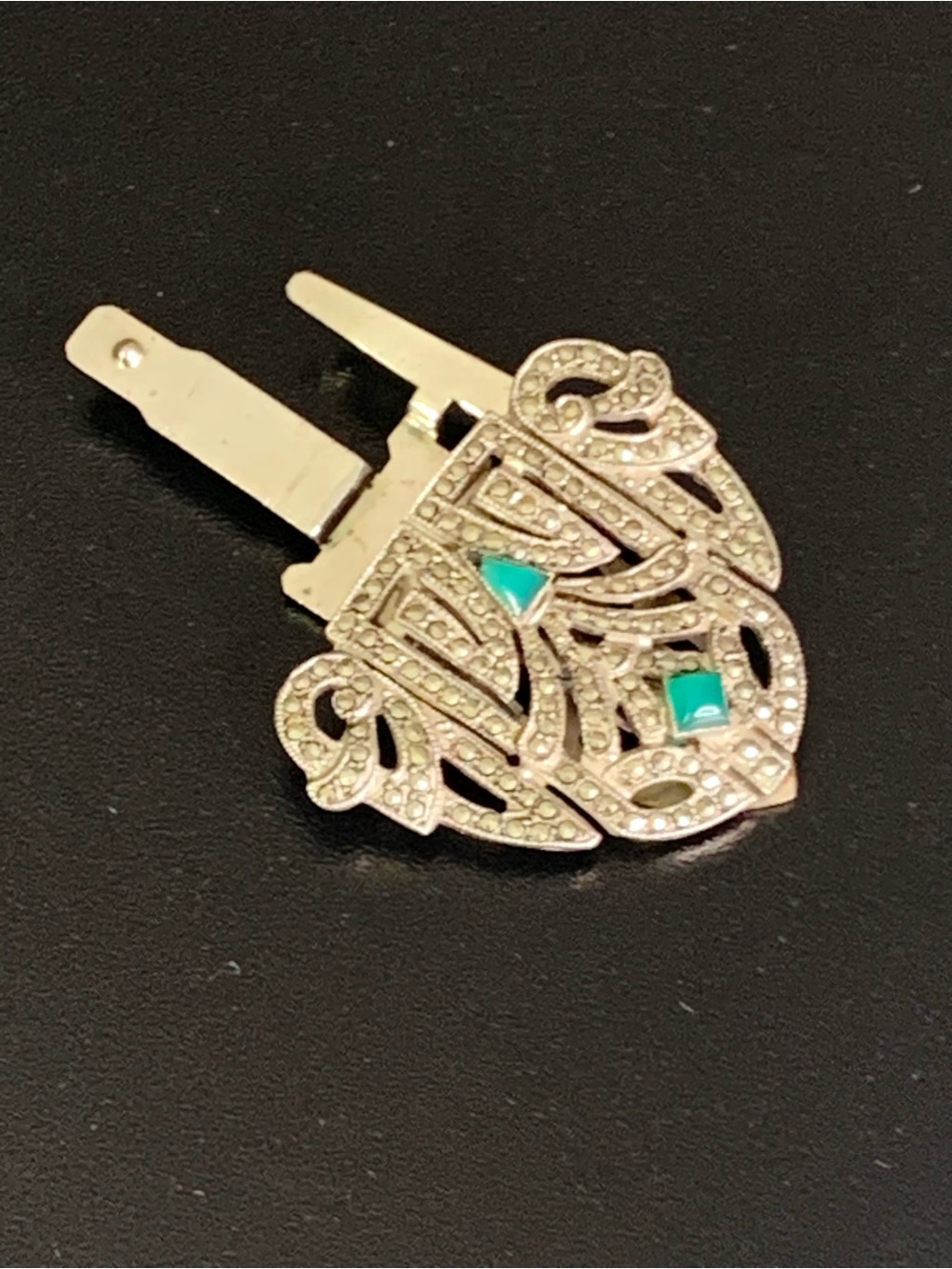 RARE- Art Deco Sterling Silver Marcasite Brooch PAT. PEND/ Collectible Pin As-Is